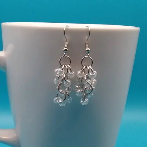 Shaggy Loops Chainmaille Earrings - clear beads x2