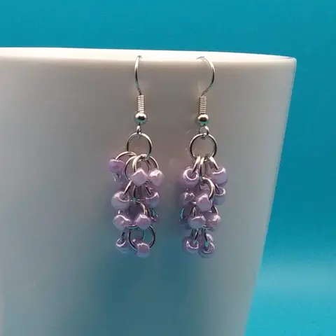 Shaggy Loops Chainmaille Earrings - purple beads x2