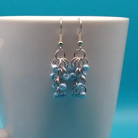 Shaggy Loops Chainmaille Earrings - blue beads