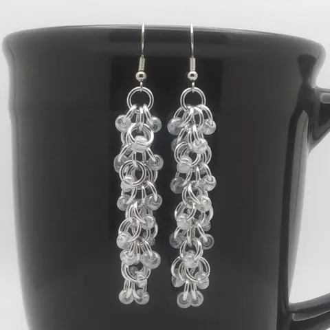 Shaggy Loops 3" Handmade Chainmaille Earrings - Crystal Luster Beads