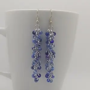 Shaggy Loops 3" Chainmaille Earrings - sapphire mix beads