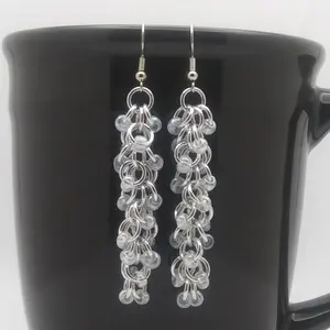 Shaggy Loops 3" Chainmaille Earrings - crystal luster beads